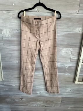 Amanda & Chelsea Tan Windowpane Plaid Slim Chinos